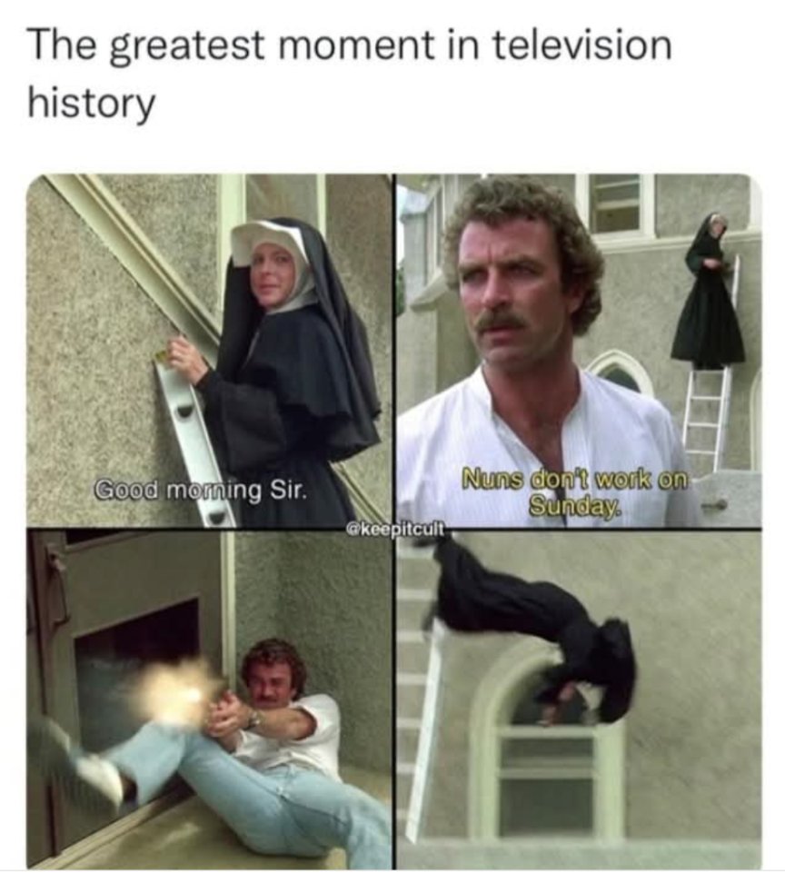 What's black and white and takes a dive? Nope, not a fuckin penguin...