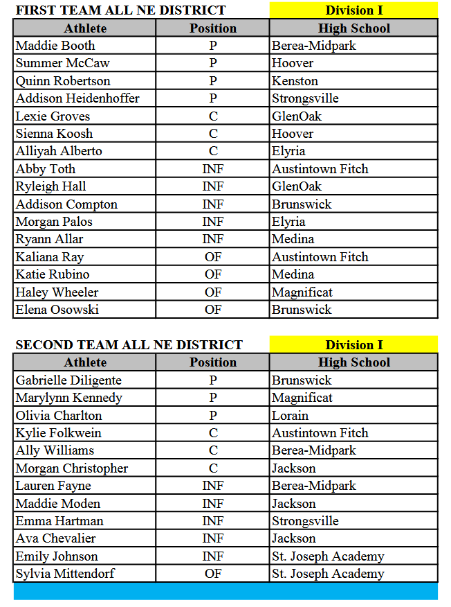 Congrats to the Division I All-NE District softball selections. #LoCoBats