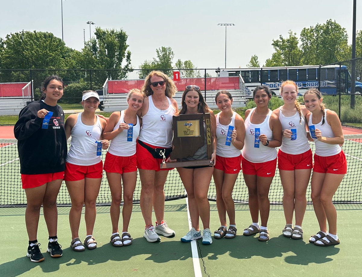 CGSportsNetwork's tweet image. CG girls tennis wins the Semi-State title at home over Columbus North 4-1. It’s CG’s 6th semi-state.

CG scores:
1S: Small 6-4, 0-6, 6-3
2S: Harbin 6-1, 6-2
3S: A. Arriz 7-5, 7-5
2D: Teed/Embrey 6-4, 6-3

CG plays Jasper in the State Quarterfinals Fri at 12PM at NC.
