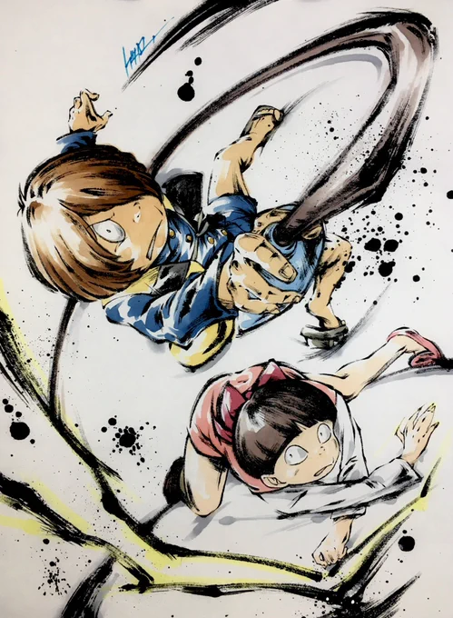 #私の愛した歴代ゲゲゲ 第1期、第3期、第4期 墨絵「鬼太郎とねこ娘」 #ゲゲゲの鬼太郎 #ゲゲゲの森に集合中