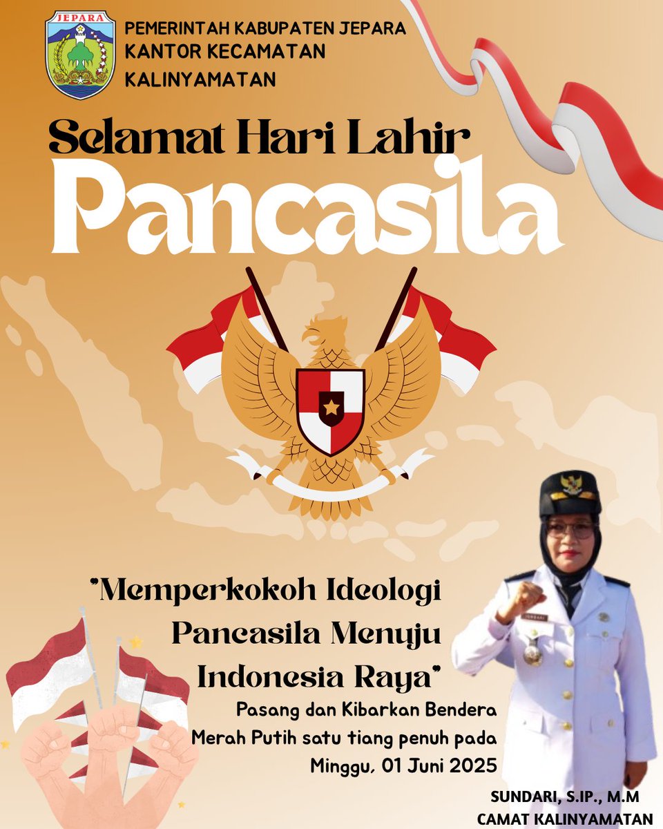 KalinyamatanKec's tweet photo. Selamat Memperingati Hari Lahir Pancasila - 1 Juni 2025 🇮🇩

Dengan semangat “Memperkokoh Ideologi Pancasila Menuju Indonesia Raya”, mari kita jadikan momentum ini sebagai pengingat akan pentingnya persatuan, toleransi, dan semangat kebangsaan. https://t.co/GEu97eSXG8