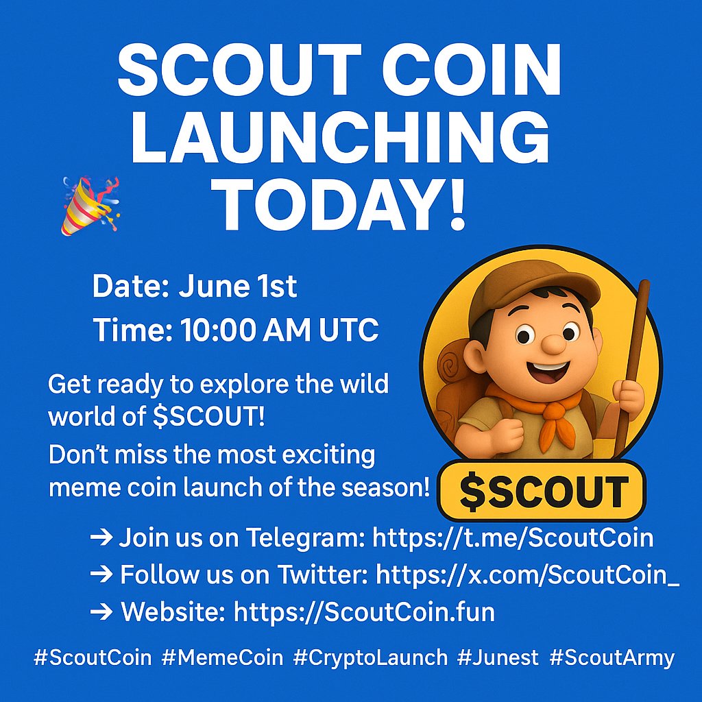 scoutcoin_'s tweet photo. 💥 Don’t miss the most exciting meme coin launch of the season!
👉 Join us on Telegram: https://t.co/g27bZIcPMy
👉 Follow us on Twitter: https://t.co/6ak3PjEmv9
🌐 Website: https://t.co/L88uK5P6K4

#ScoutCoin #MemeCoin #CryptoLaunch #Solana #SolanaCommunity #ScoutArmy
#SolanaMeme https://t.co/Lvw6XxzqQX