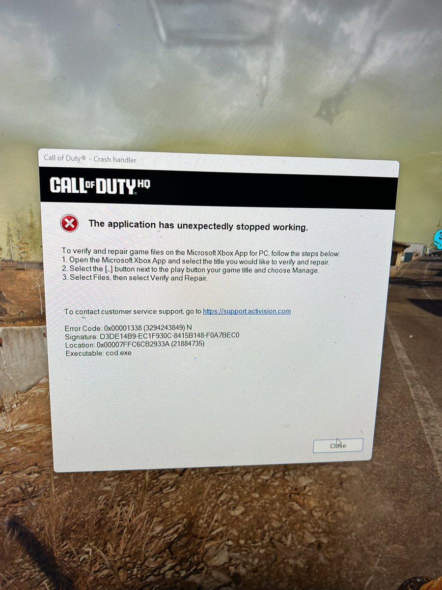 Fuvuhh's tweet photo. Anyone know a fix for cod crashing? I get the same error on the Xbox app, steam and battlenet. https://t.co/K1JgHr2awy