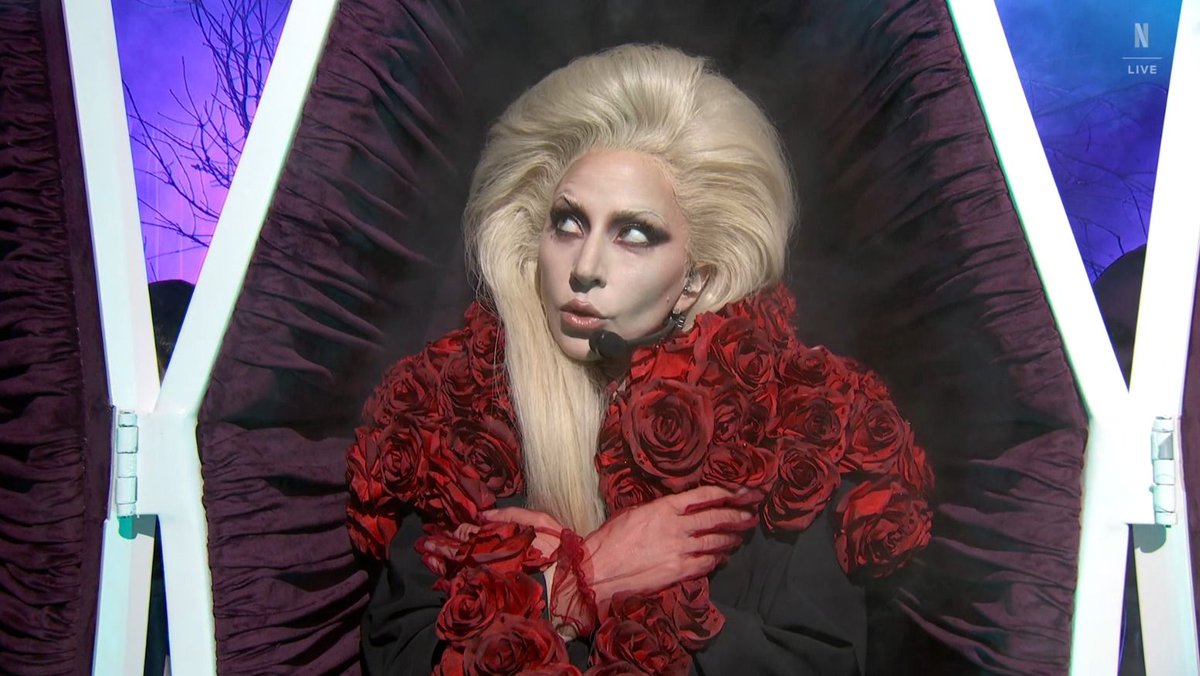 Lady Gaga during her performance at Netflix’s #TUDUM. She is currently performing “Abracadabra”.