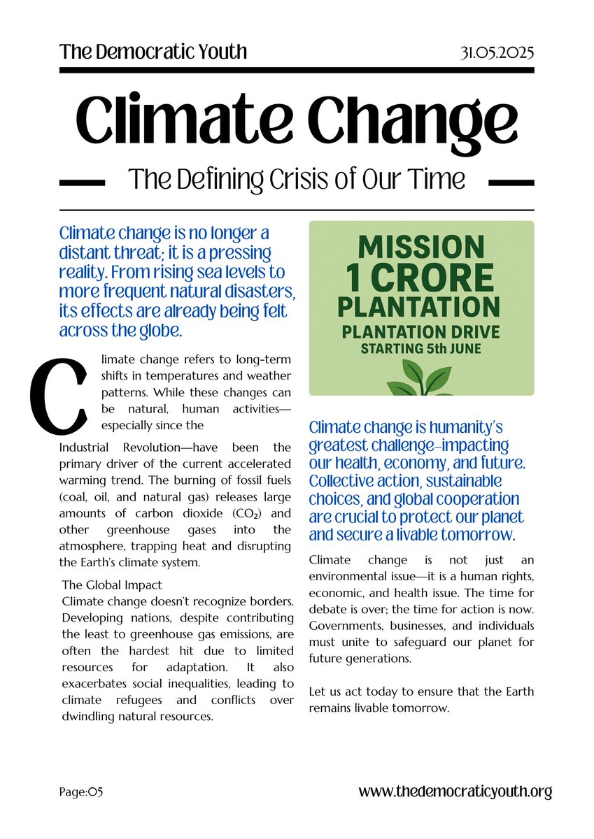 times80804's tweet photo. Climate change is real, urgent, and happening now.
We’re launching Mission 1 Crore Plantation this #WorldEnvironmentDay to fight back with action.
Let’s build a greener, livable tomorrow. 🌱
#ClimateAction #TheDemocraticYouth #PlantationDrive https://t.co/nJ6ojQiOaD