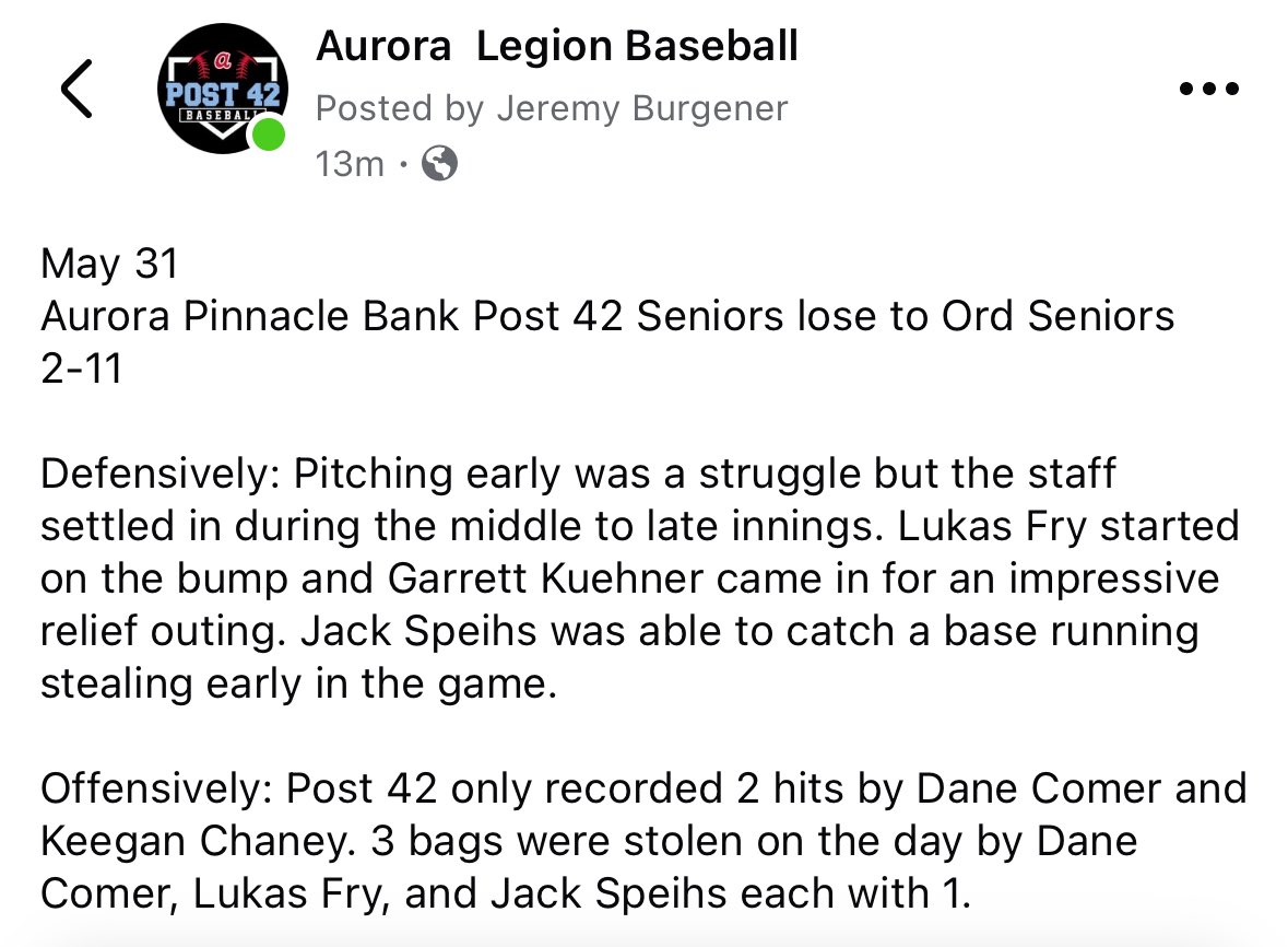 Aurora Legion Baseball Post 42 (@aurorapost42) on Twitter photo 