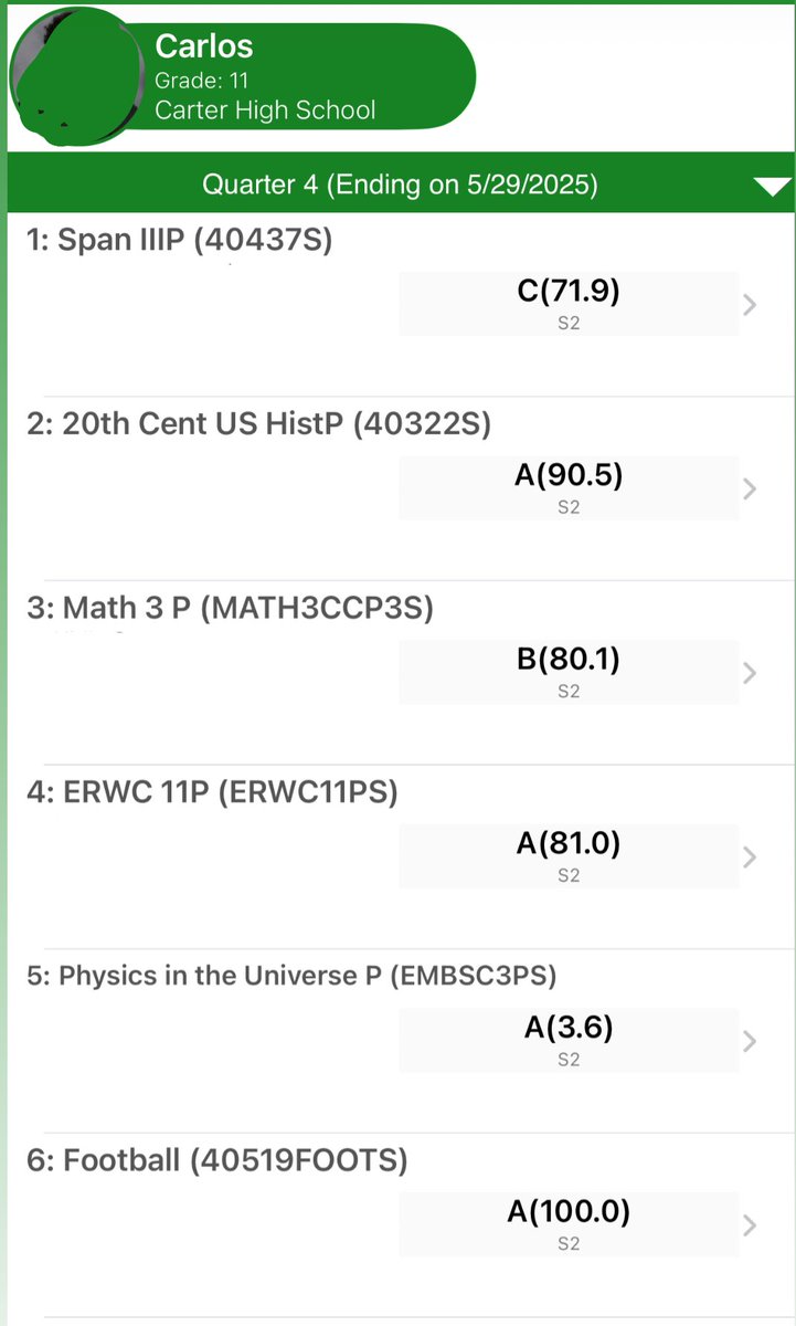 Final grades for my junior year.