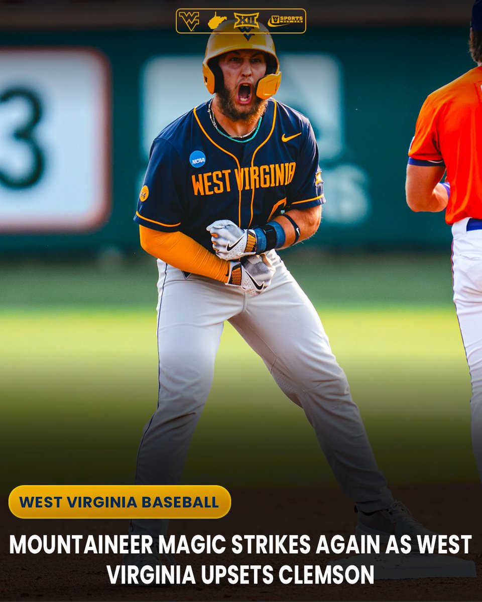 Mountaineer Magic was in the Clemson air for the second day in a row as #WVU scored four in the ninth, escaping with a 9-6 upset win over Clemson. #HailWV 

Game Recap 👉 gowvu.us/ly4