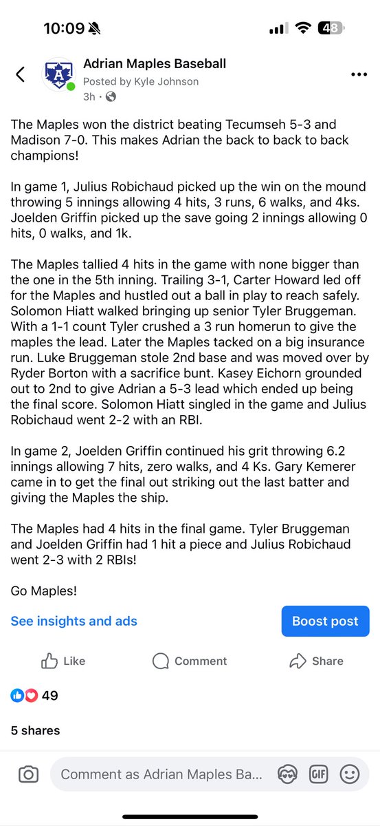 BaseballMaple's tweet image. District champs x3!