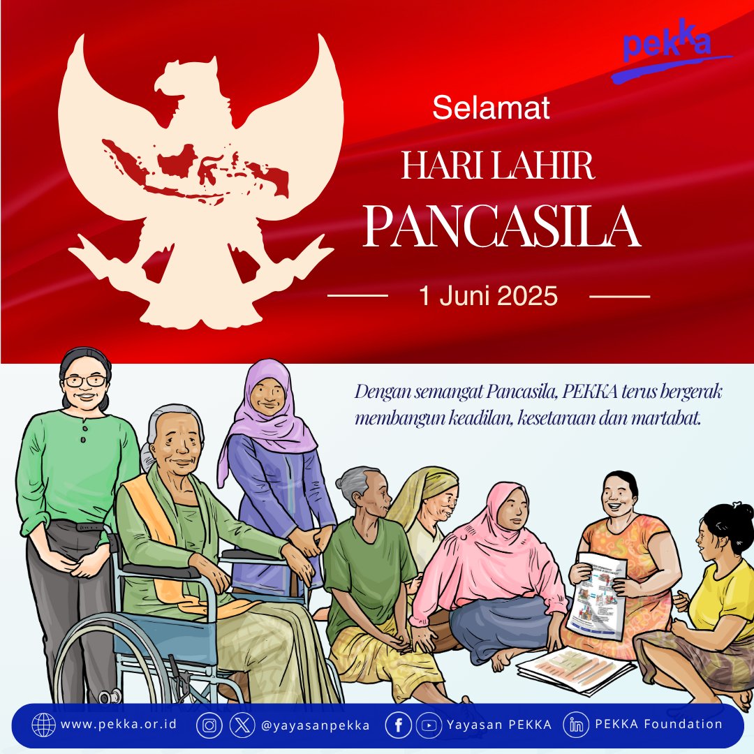 1 Juni – Hari Lahir Pancasila 🇮🇩
 
 Yayasan PEKKA, mengucapkan Selamat Hari Raya Pancasila

"Dengan semangat Pancasila, PEKKA terus bergerak membangun keadilan, kesetaraan dan martabat."

#HariLahirPancasila
#Pancasila
#PEKKA
#PerempuanKepalaKeluarga
#PancasilaHidupDalamGerakan