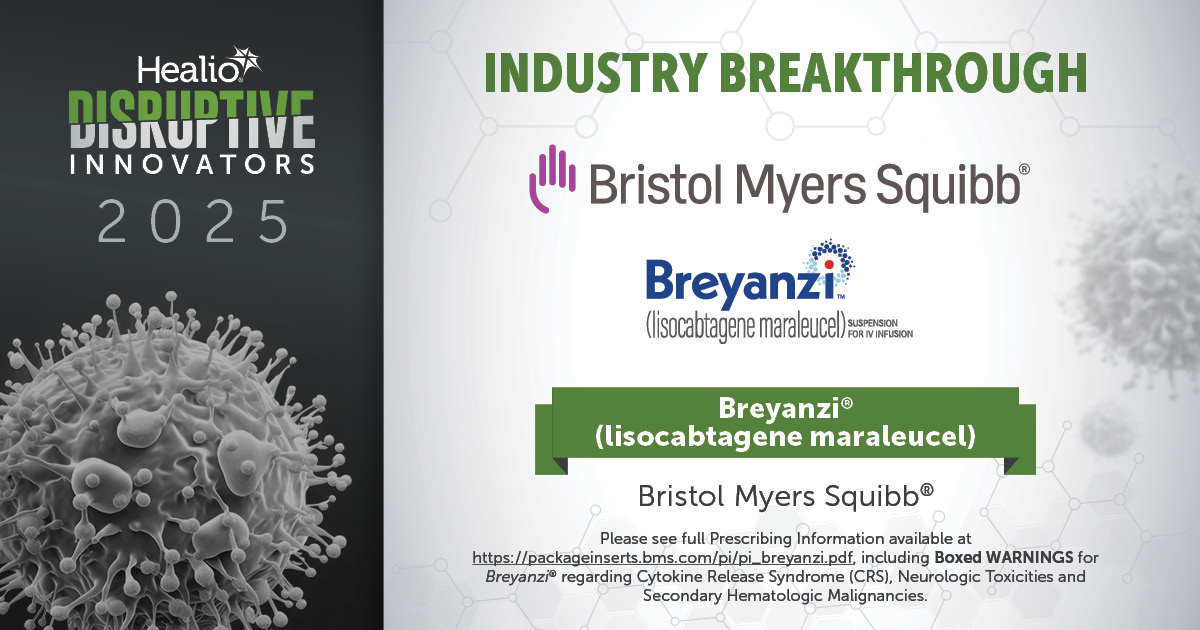 HemOnc Today (@hemonctoday) on Twitter photo The final award of the night is the Industry Breakthrough Award, which goes to a product that stands out for making an impact on the oncology or hematology field. The honor goes to...
Breyanzi (lisocabtagene maraleucel) from <a href="/bmsnews/">Bristol Myers Squibb</a>. Congratulations! The final award of the night is the Industry Breakthrough Award, which goes to a product that stands out for making an impact on the oncology or hematology field. The honor goes to...
Breyanzi (lisocabtagene maraleucel) from <a href="/bmsnews/">Bristol Myers Squibb</a>. Congratulations!