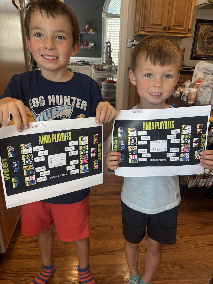 Morgan and Emerson filled out NBA playoff brackets 6 weeks ago. Morgan picked the finals and Emerson got one right. ⁦⁦