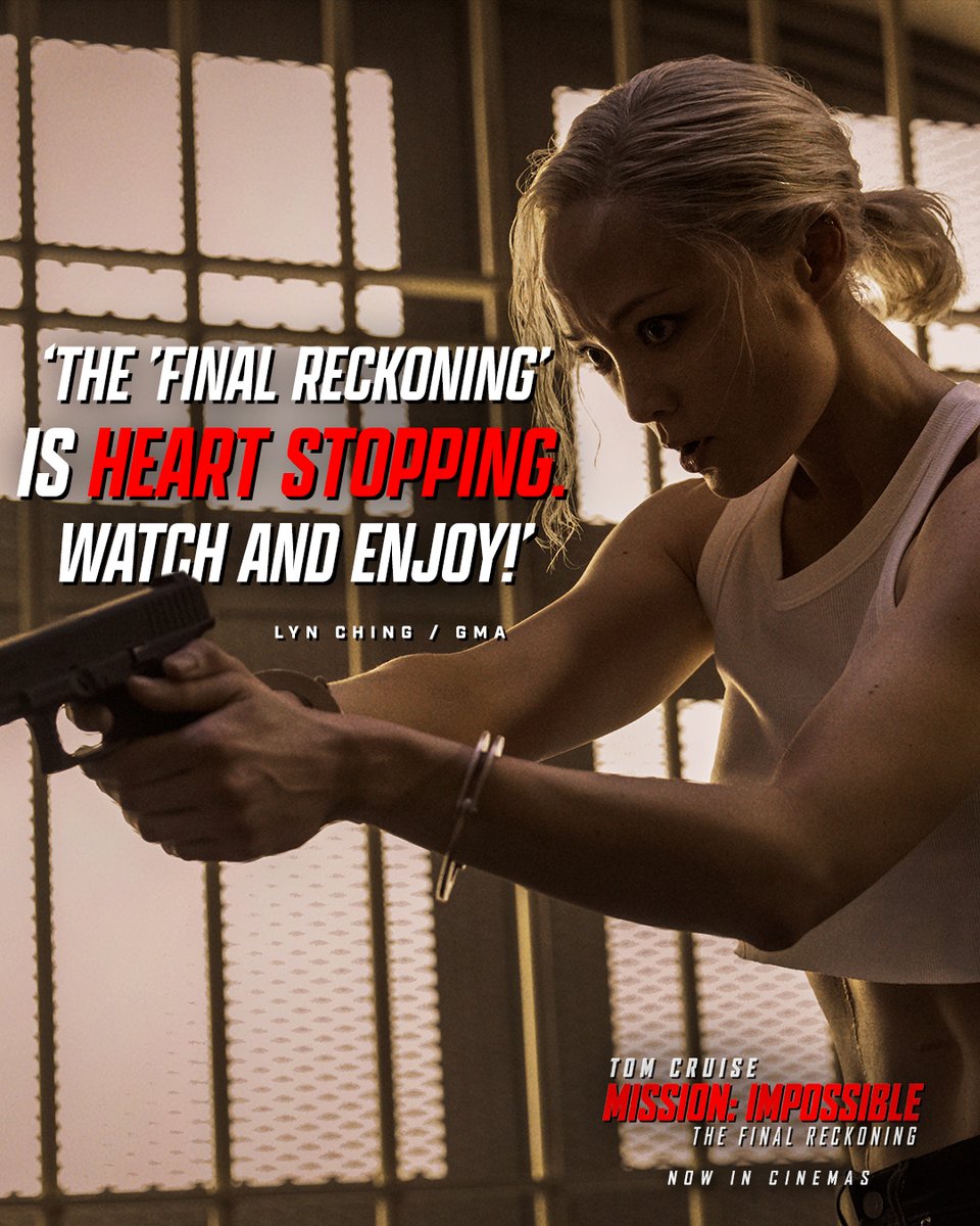 “‘The Final Reckoning’ is heart stopping. Watch and enjoy!” Get tickets to see #MissionImpossible - The Final Reckoning now showing in cinemas.