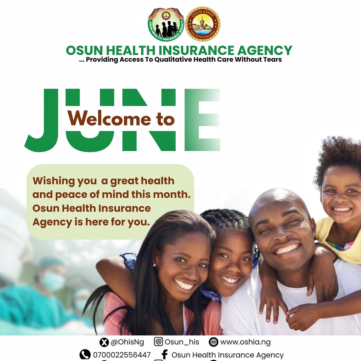 OhisNg's tweet image. Happy New Month!!!
From all of us at Osun Health Insurance Agency (OSHIA), we wish you the best of the month
#HealthInsurance
#QualityHealthcareForAll
#OsunHealthInsurance