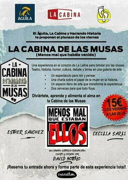 Galiana (@galianargm) on Twitter photo Menos Mal que Estaban Ellos es una obra para reír y pensar...
Venirse al Espacio La Cabina C/ Cava Alta 19 😉 <a href="/DavidBotello4/">David Botello</a> <a href="/CeciliaSarli/">Cecilia Sarli</a> <a href="/entradium/">entradium</a>
#HistoriaDeMujeres
👇👇👇
entradium.com/es/events/meno… Menos Mal que Estaban Ellos es una obra para reír y pensar...
Venirse al Espacio La Cabina C/ Cava Alta 19 😉 <a href="/DavidBotello4/">David Botello</a> <a href="/CeciliaSarli/">Cecilia Sarli</a> <a href="/entradium/">entradium</a>
#HistoriaDeMujeres
👇👇👇
entradium.com/es/events/meno…