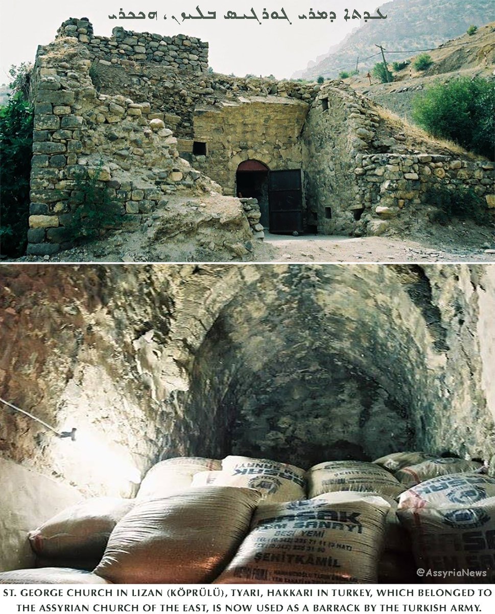 St. George Church in Lizan (Köprülü), Tyari, Hakkari in Turkey, which belonged to the Assyrian Church of the East, is now used as a barrack by the Turkish army.

#AssyrianChurch #Assyrian #Lizan #Tyari #Hakkari #AssyrianChurchOfTheEast #Ashur #StGeorge #StGeorgeChurch