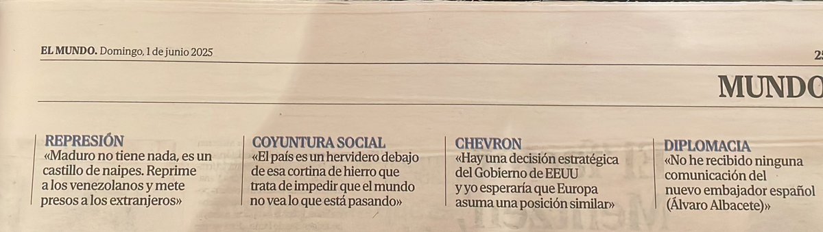 María Corina, hoy domingo 1 de junio en El Mundo de España.