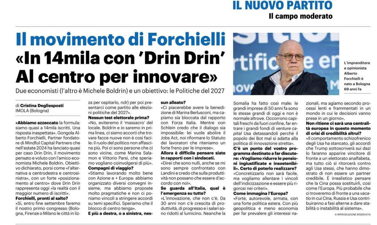 Forchielli's tweet image. In 14.000 con “@MovDrinDrin ”. Nessuno ci credeva, nemmeno io.

Abbiamo messo insieme un movimento che non si piange addosso, che non vive di nostalgia né di ideologia. Siamo economisti, imprenditori, cittadini stufi di vedere un Paese bloccato da rendite, burocrazia e…