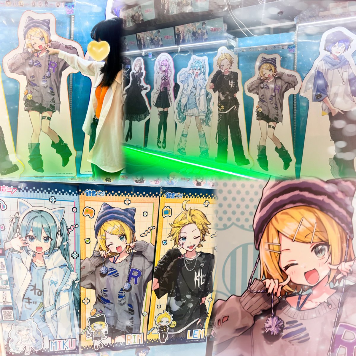 秋葉原のドンキでぽむ先生のミクちゃんたちを見てきました〜〜！！✨

リンちゃん推しなので、リンちゃんのアクスタを買いました！🍊🫶
元気な感じとか猫耳帽子すごい似合ってるし、裾のところにDonkiって描いてあって細かい....!!

メンション失礼します！
<a href="/pomujoynet1/">ぽむ</a>