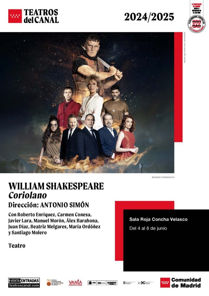 Los dos estrenos de la semana de 📍@teatroscanal
📌CORIOLANO
✍️ William Shakespeare 📣Dirección: Antonio Simón
🗓️Del 4 al 8 de junio 
👉madridesteatro.com/coriolano-en-l…
Con Roberto Enríquez , Carmen Conesa, Manuel Morón, Álex Barahona, Santiago Molero , Juan Díaz,
María Ordóñez, Beatriz