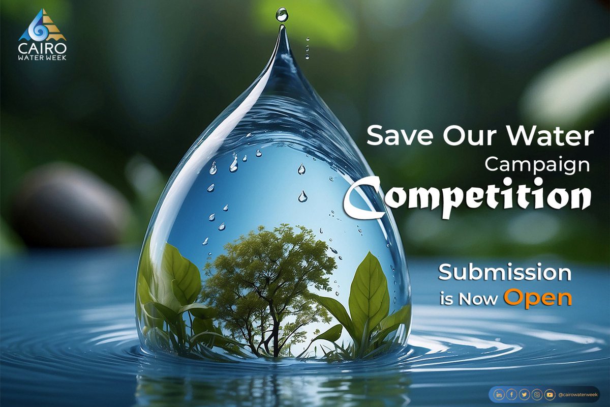 The #SaveOurWater Campaign Competition is officially OPEN! 
🎥 Make a video + poster to inspire water conservation &amp; pollution prevention in Egypt.

👥 Solo or team (max 10)
🎓 Open to all media faculties in Egyptian universities.

Details 👉 cairowaterweek.eg/save-our-water…