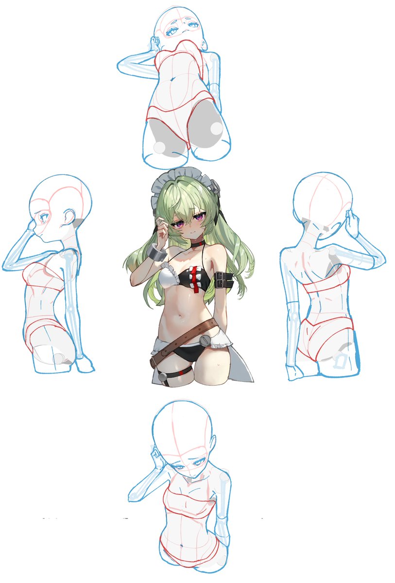 幼児体型 胴体 各角度描き分け表