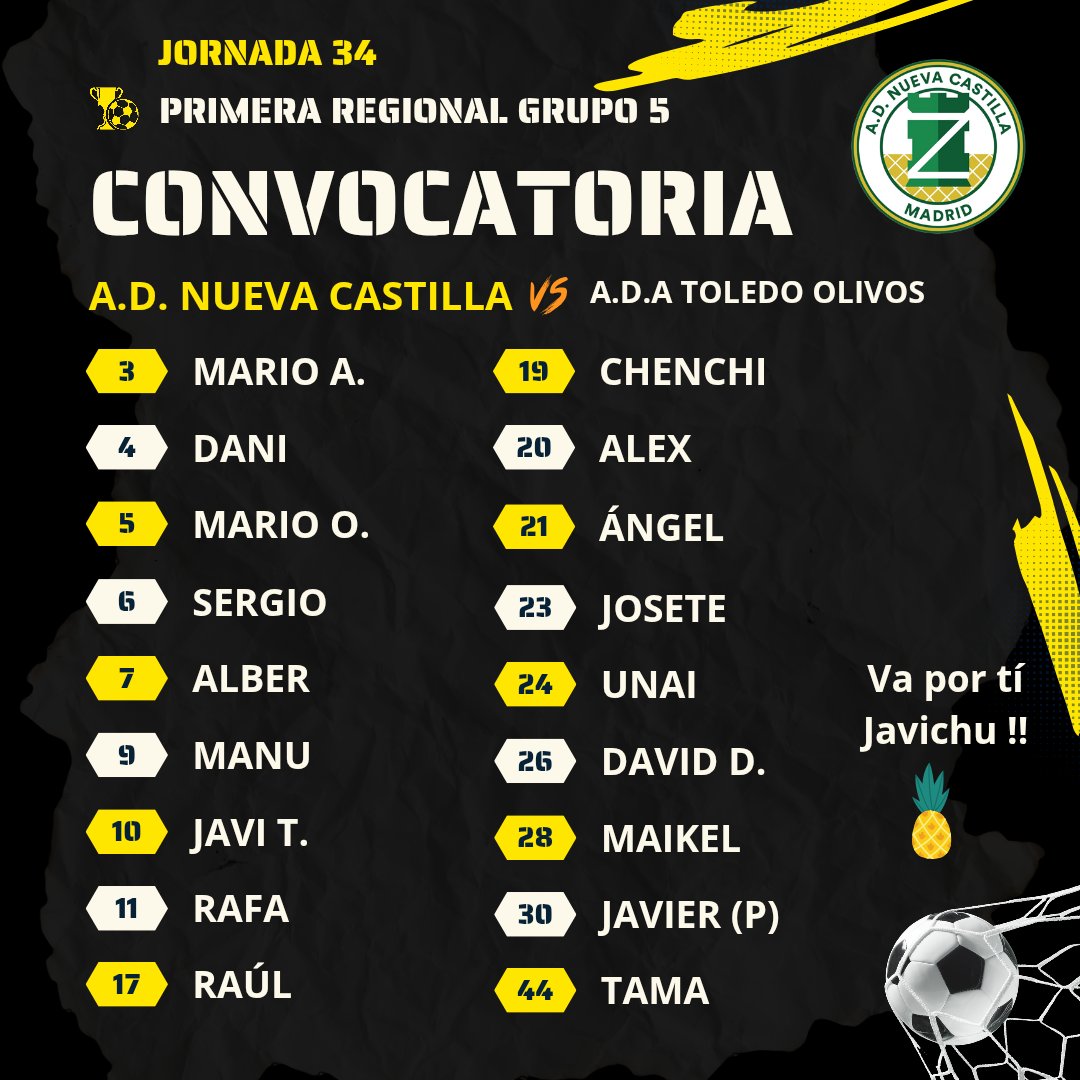 🅼🅰🆃🅲🅷 🅳🅰🆈

🗓️ Jornada 34

🕔 12:00

🆚 @adatoledoolivos

🏟️ CDM Wilfred Agbondavbare 

#ADNuevaCastilla💛💚