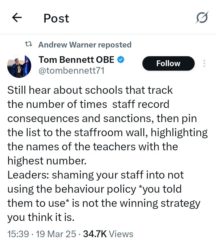 So it turns out that Tom thinks public humiliation and shaming is bad for adult motivation 

Negative reinforcement and public shaming is clearly only an effective motivator for children