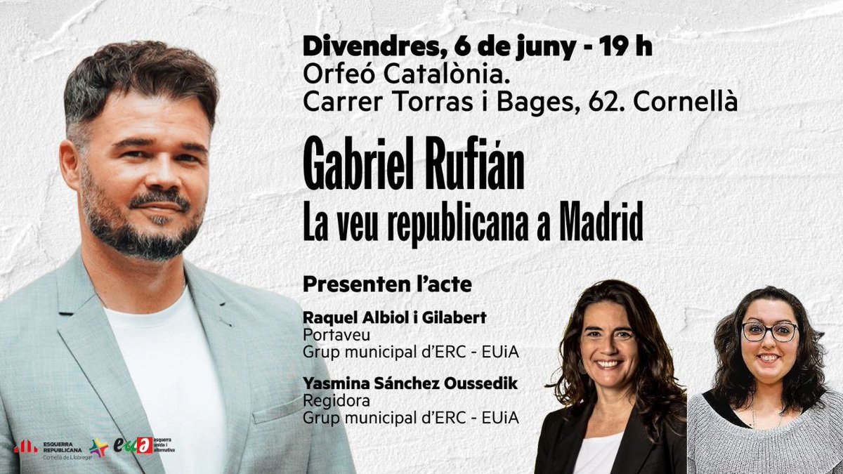 Gent de Cornellà i del Baix! 
Divendres 6 a l’Orfeó Catalònia!