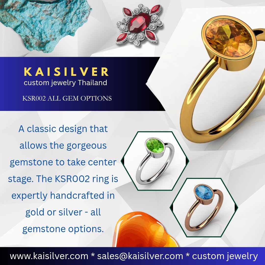 jewelrythailand's tweet image. One of the best selling gemstone rings from Kaisilver. A securely mounted gemstone of your choice. The KSR002 custom ring can be ordered in gold or silver, it combines elegance and durability. #kaisilver #customring #jewelry #rings #gemtonering  ... Info: kaisilver-rings.com/ksr002ct-citri…