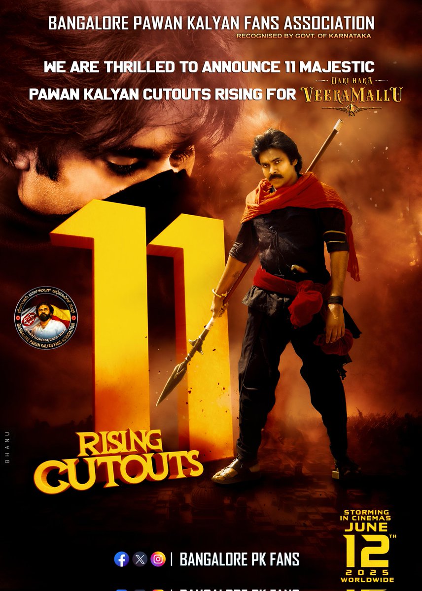 HariHaraVeeraMallu (@hhvmbookings) on Twitter photo Get Ready, Bangalore PawanKalyan Fan's 🧨🧨
We are thrilled to celebrate our <a href="/PawanKalyan/">Pawan Kalyan</a> movie #HariHaraVeeraMallu with 11 MASSIVE CUTOUTS with MASSIVE GARLANDS! 🔥🔥💥
Stay tuned to @BangalorePKFans for more updates! 💥
#PawanKalyan #HariHaraVeeraMallu #HHVMonJune12th Get Ready, Bangalore PawanKalyan Fan's 🧨🧨
We are thrilled to celebrate our <a href="/PawanKalyan/">Pawan Kalyan</a> movie #HariHaraVeeraMallu with 11 MASSIVE CUTOUTS with MASSIVE GARLANDS! 🔥🔥💥
Stay tuned to @BangalorePKFans for more updates! 💥
#PawanKalyan #HariHaraVeeraMallu #HHVMonJune12th