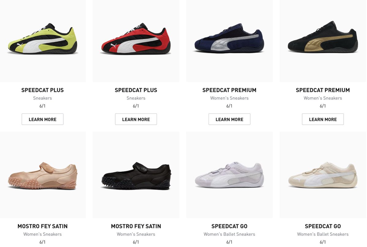 snkr_twitr's tweet photo. AD: LIVE in 15mins via PUMA US

Puma Speedcat Collection
- Plus
Lime Smash https://t.co/0L8KfiK382
Red/Black https://t.co/NnkTNq6p1Y

- WMNS Go Ballet
Alpine Snow https://t.co/M26aARAFSs
Spring Lavender https://t.co/wbUwxEcZa8

- WMNS Premium
Navy/Silver https://t.co/BhvVclymMc
Black/Gold https://t.co/whkFTm3KxV

WMNS Mostro Fey Satin Collection
Black https://t.co/SNMQx5EfVx
Jasmine Pink https://t.co/NnDRukWQpo