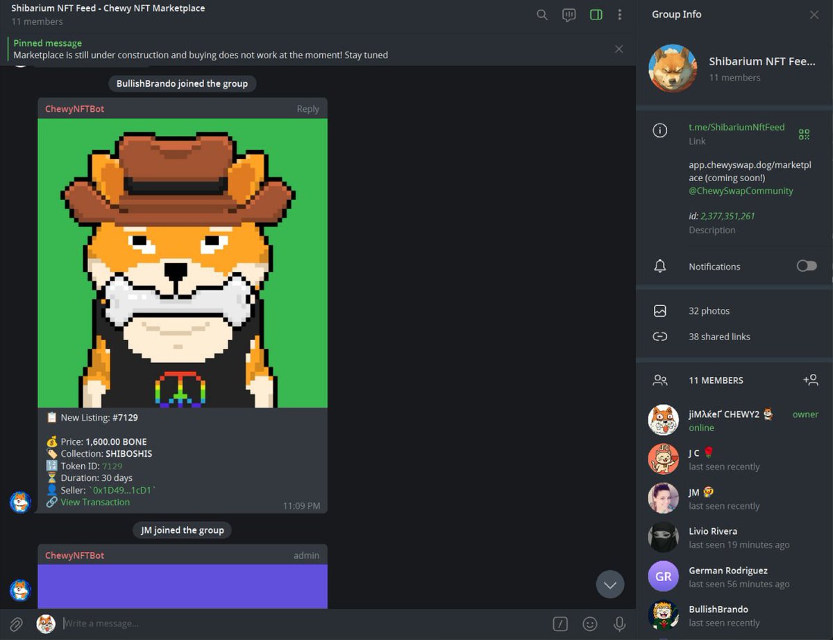 🚀 Just launched a Telegram group to showcase new Shibarium NFT Marketplace listings, sales, and trends!
🎨 Still in test mode — but come hang out and stay ahead of the curve: t.me/ShibariumNftFe…
We're building the ultimate NFT playground on #Shibarium! 🛠️🔥 $CHEWY $SHIB