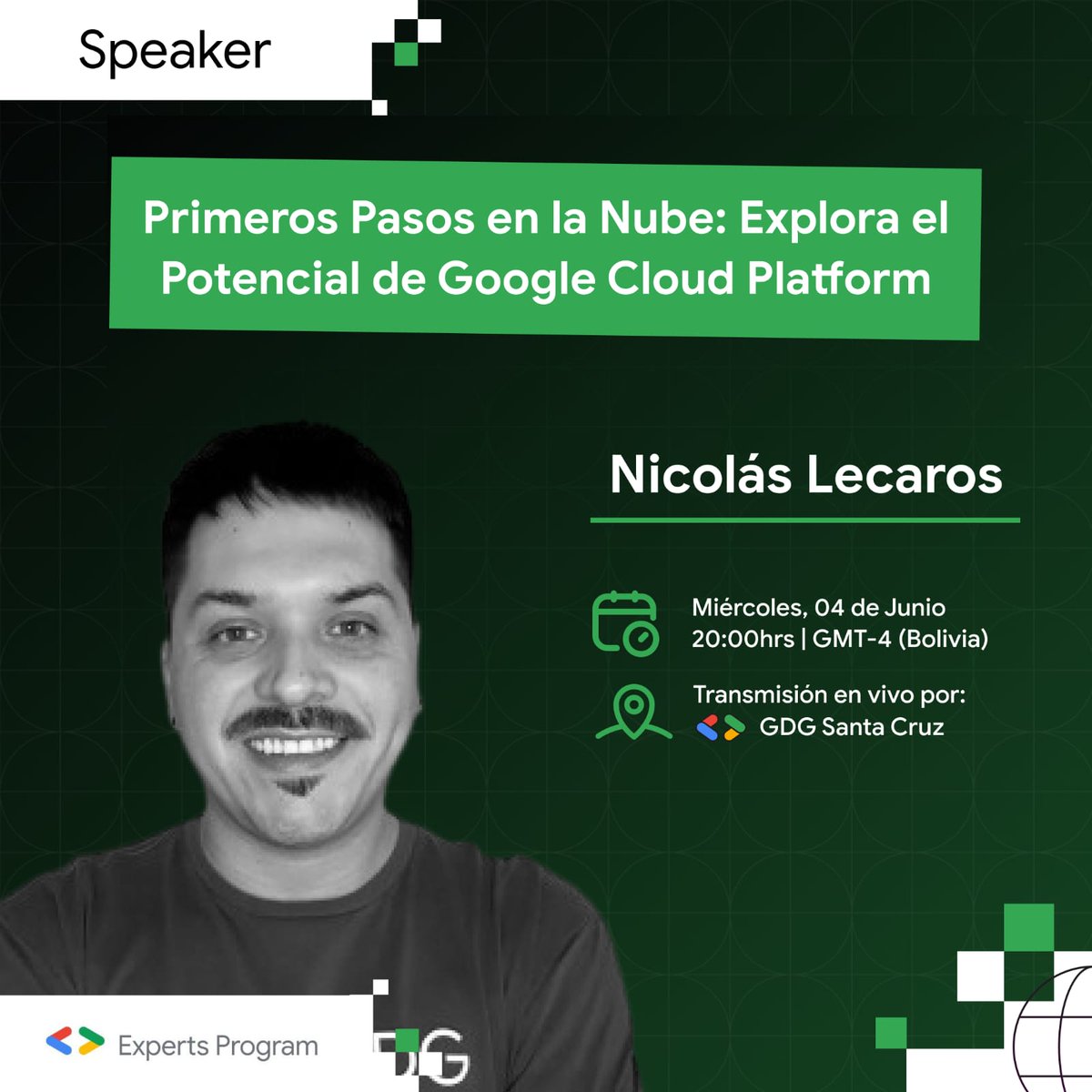 gdgsantacruz's tweet photo. 🎙 ¡Explora el potencial de la nube con inteligencia artificial junto a Nicolás Lecaros!

📲 Transmisión en vivo por nuestras redes: GDG Santa Cruz
🌐 Más información en: https://t.co/QR3WbuhBz1

#RoadToBuildWithAI #GDGBolivia #Hackathon #Google https://t.co/TwqEWFQlYS