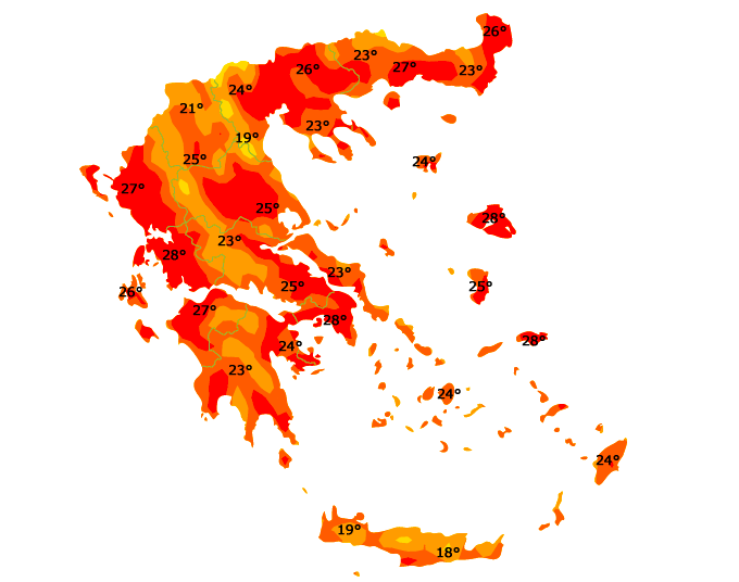 weatherGio's tweet photo. Η θερμοκρασία θα σημειώσει μικρή άνοδο και θα φτάσει στο Ιόνιο και τα ηπειρωτικά τους 27 με 28 και τοπικά στα δυτικά τους 29 βαθμούς,στο Αιγαίο τους 26 βαθμούς Κελσίου.#καιρος #waether https://t.co/Zf69dlU704