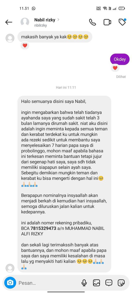 viralinburon's tweet photo. LANJUT KASUS YG KEMARIN

MUHAMMAD NABIL ALFI RIZKY ANAK YANG TEGA MALSUIN KEMATIAN ORANG TUANYA DEMI DAPET UANG SUMBANGAN BUAT BAYAR HUTANG🤬🤬🤬🤬

ps: slide ke-4 ss chat papa kandungnya ke temennya, sesakit itu bacanya astagfirullahalazim… nabil kebangetan lo ye!!! https://t.co/qNCzlt353A