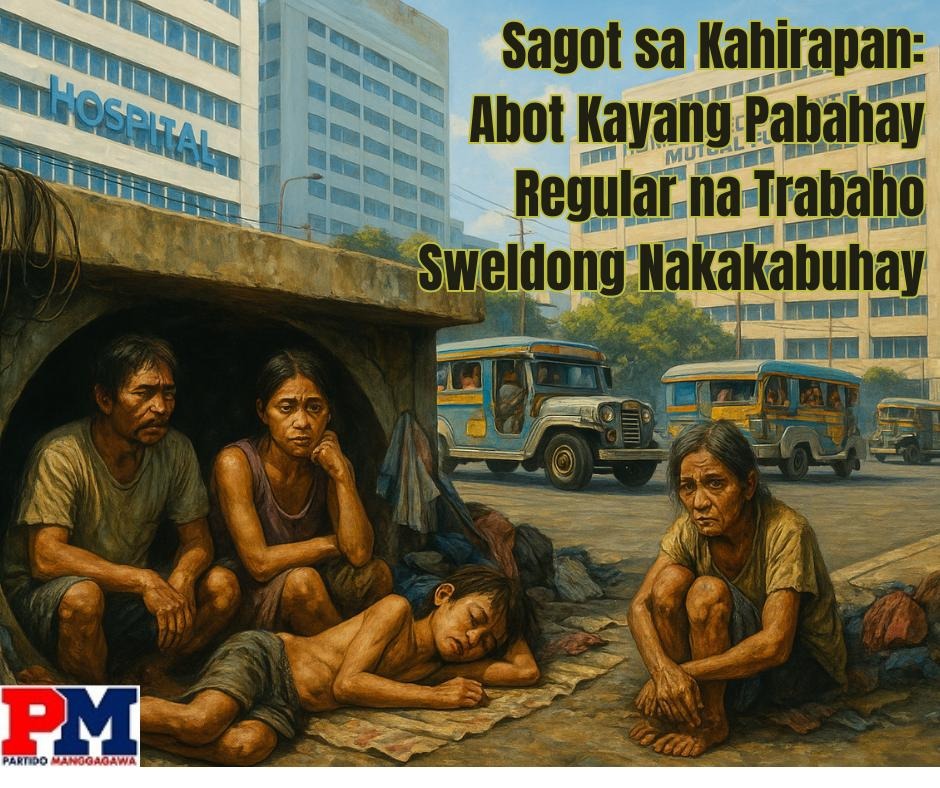 Apat na Dapat ang sagot sa problemang nabulgar ng mole people
1. Abot-kayang pabahay
2. Maayos na serbisyo publiko
3. Regular na trabaho
4. P200 dagdag sahod