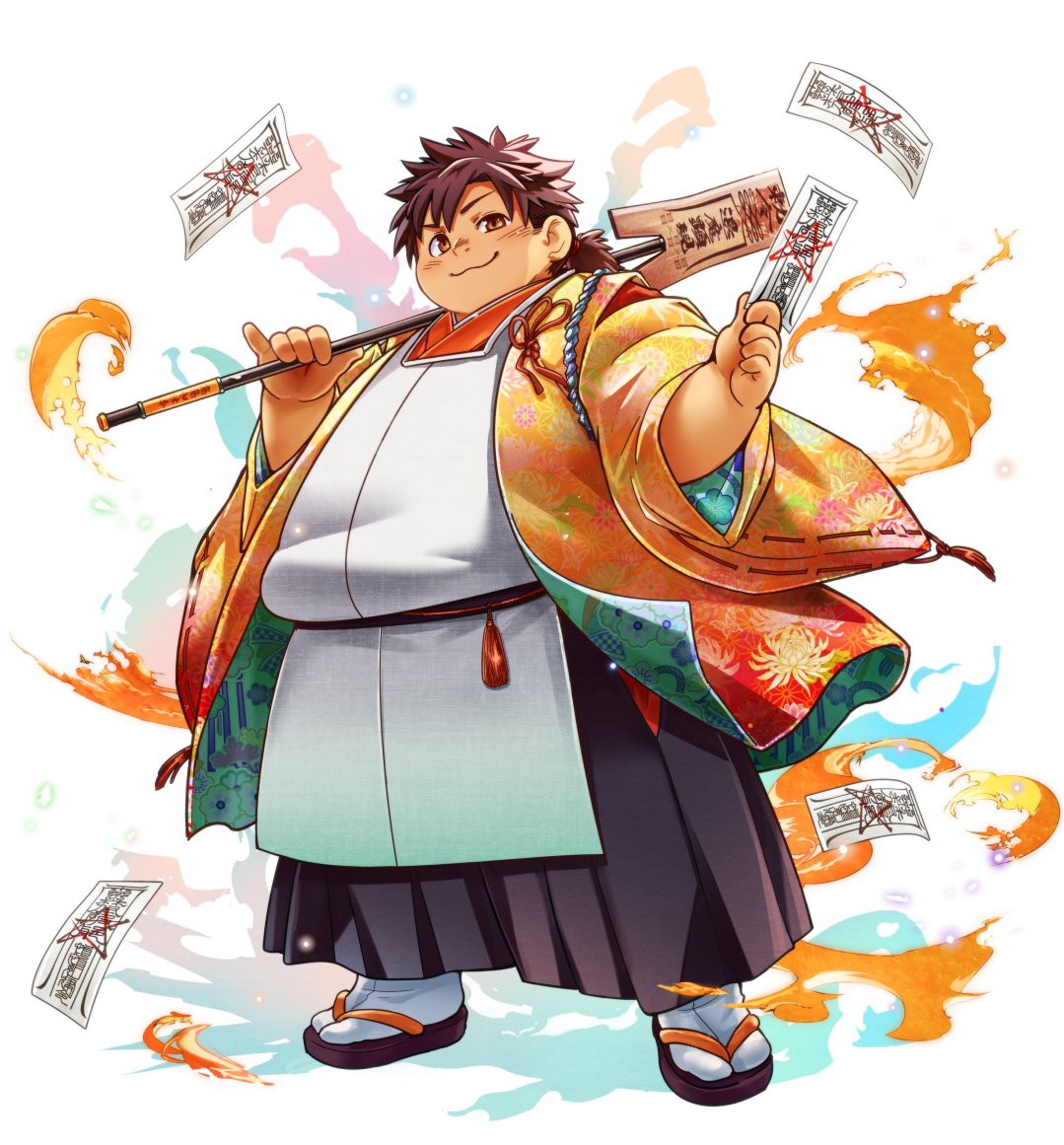 できました！
狩衣と和服っぽい感じを合わせた衣装目指して
後ろに式神も描きたかったけど、ちょっとコスト高くなりすぎるからエフェクトにしちゃうぜ！