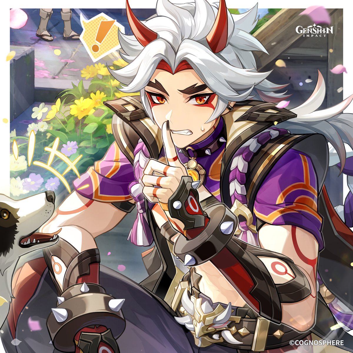 Happy Birthday, Arataki Itto!
#GenshinImpact #AratakiItto 

Eek! You gave me a scare — I thought I'd been busted...
Shhh! Keep your voice down! I'm playin' hide-and-seek with the little kiddos. Why? 'Cause whoever wins gets a whole year's supply of lollipops — free of charge! You