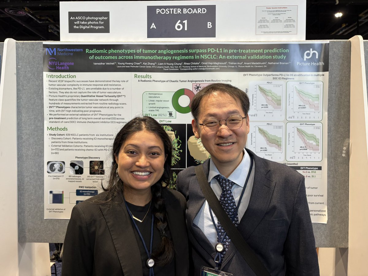 Young Kwang Chae, MD, MPH, MBA (@youngkwangchae) on Twitter photo A radiomics signature linked to tumor angiogenesis predicts response to multiple immunotherapy regimens in non-small cell lung cancer. Proud to collaborate with <a href="/PictureHealthAI/">PictureHealth</a> ! <a href="/ASCO/">ASCO</a> #ASCO25 <a href="/LurieCancer/">Lurie Cancer Center</a> <a href="/NUFeinbergMed/">Northwestern Feinberg School of Medicine</a> <a href="/NM_Lung/">NM Pulmonary and Thoracic Surgery</a> <a href="/OncoAlert/">OncoAlert</a> A radiomics signature linked to tumor angiogenesis predicts response to multiple immunotherapy regimens in non-small cell lung cancer. Proud to collaborate with <a href="/PictureHealthAI/">PictureHealth</a> ! <a href="/ASCO/">ASCO</a> #ASCO25 <a href="/LurieCancer/">Lurie Cancer Center</a> <a href="/NUFeinbergMed/">Northwestern Feinberg School of Medicine</a> <a href="/NM_Lung/">NM Pulmonary and Thoracic Surgery</a> <a href="/OncoAlert/">OncoAlert</a>