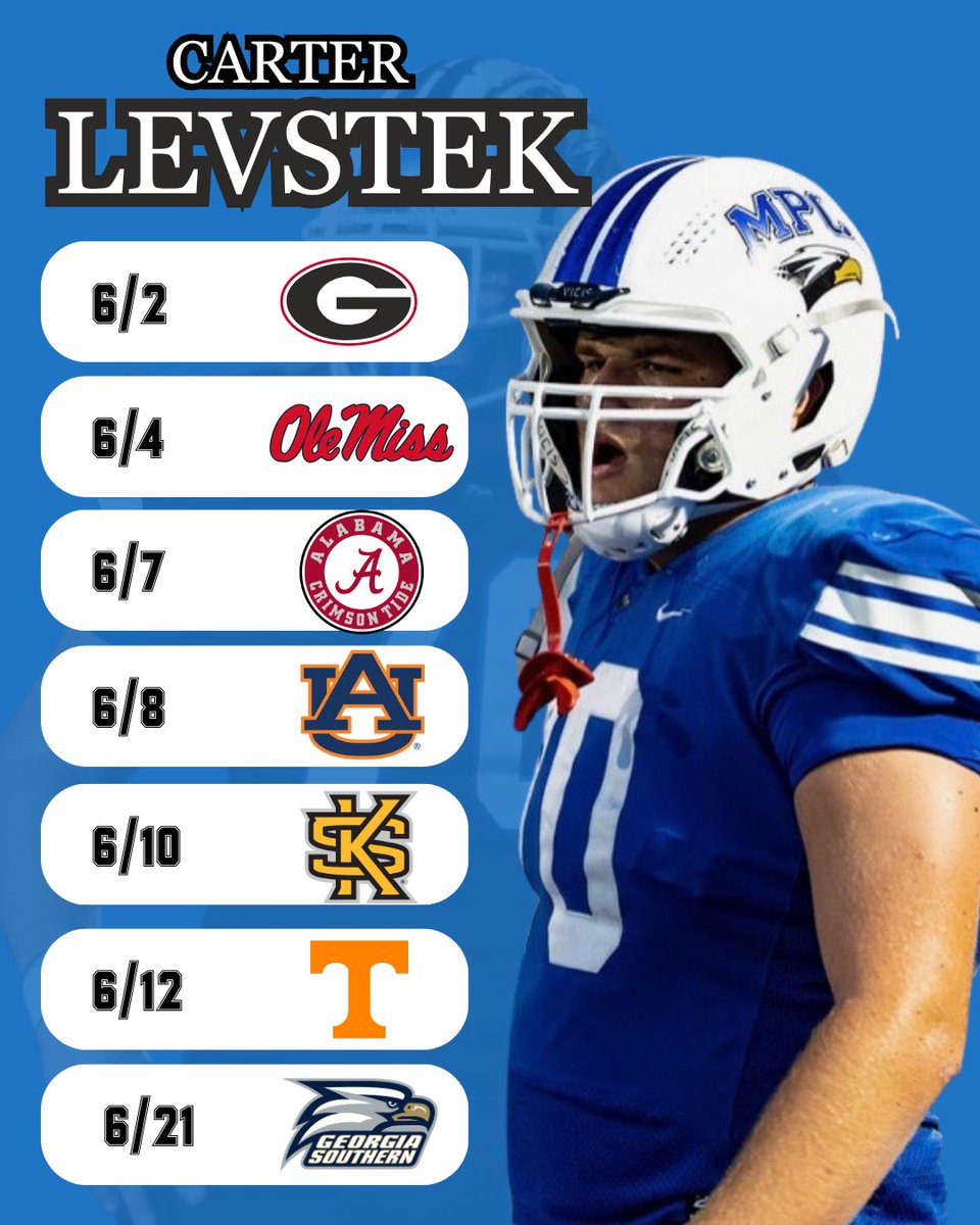 Carter Levstek ✞ (@carterlevstek) on Twitter photo Looking forward to getting on the road to camps the next few weeks.
<a href="/DawgsHQ/">DawgsHQ</a> @coachmikebobo
<a href="/ssearls/">Steve Searls</a> <a href="/CoachWEricson/">Warren Ericson</a> <a href="/CoachJames73/">Coach James</a> <a href="/JoeyBogz/">Joey Bogdanowicz</a> <a href="/OleMissFB/">Ole Miss Football</a> <a href="/CoachGarrisonOL/">John Garrison</a> <a href="/baylorhugheyy/">Baylor Hughey</a> <a href="/ryangrubb/">ryan grubb</a> @coachthornton61 @OLcoachhiller
@gelarbee @coachhalzle @coachserchia Looking forward to getting on the road to camps the next few weeks.
<a href="/DawgsHQ/">DawgsHQ</a> @coachmikebobo
<a href="/ssearls/">Steve Searls</a> <a href="/CoachWEricson/">Warren Ericson</a> <a href="/CoachJames73/">Coach James</a> <a href="/JoeyBogz/">Joey Bogdanowicz</a> <a href="/OleMissFB/">Ole Miss Football</a> <a href="/CoachGarrisonOL/">John Garrison</a> <a href="/baylorhugheyy/">Baylor Hughey</a> <a href="/ryangrubb/">ryan grubb</a> @coachthornton61 @OLcoachhiller
@gelarbee @coachhalzle @coachserchia