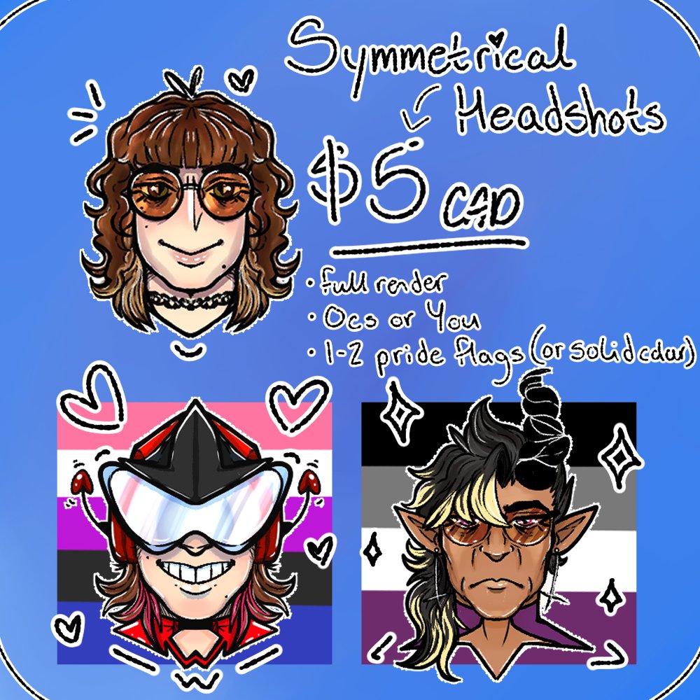 King_Corvus's tweet image. Symmetrical Headshots are back for June!!
If you need a refresh on an OC or maybe yourself, I've got you covered :D
DM me to inquire! 💕
