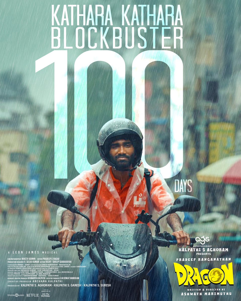 AGS Entertainment (@ags_production) on Twitter photo 100 days of winning love across the world . #Dragon will stay in hearts of audience forever ❤️🐉🔥
#100DaysOfAraajagam #Dragon100thDay #100DaysOfDragon #MegaBlockbusterDragon
<a href="/pradeeponelife/">Pradeep Ranganathan</a> in & as #Dragon
A <a href="/Dir_Ashwath/">Ashwath Marimuthu</a> Araajagam 💥🧨
A <a href="/leon_james/">Leon James</a> Musical 🎵 100 days of winning love across the world . #Dragon will stay in hearts of audience forever ❤️🐉🔥
#100DaysOfAraajagam #Dragon100thDay #100DaysOfDragon #MegaBlockbusterDragon
<a href="/pradeeponelife/">Pradeep Ranganathan</a> in & as #Dragon
A <a href="/Dir_Ashwath/">Ashwath Marimuthu</a> Araajagam 💥🧨
A <a href="/leon_james/">Leon James</a> Musical 🎵