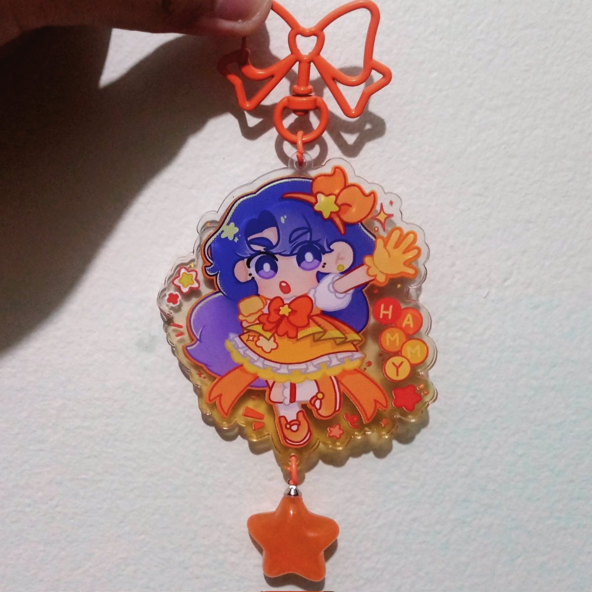 Fanmerch buatanku sendiri hehe (*^▽^)ゞsuka banget sama hasil dan desain yang aku buat, apalagi tambahan charm bintang resinnya (⁠≧⁠▽⁠≦⁠) on top of that, she's my favorite OC, my beloved, my dearest &lt;3