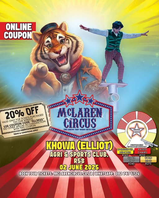 mclarenscircus's tweet photo. Don't miss @mclarenscircus Spectacular next Show in #Khowa on Monday at 7pm๐ช๐๐ฆ๐ฏ๐ด๐ฉ๐ช๐คก๐ฉ๐ฅณ๐โค๏ธ
Coming Soon to #Ugie #Matatiele #Kokstad & #PortShepstone #KZN #KwaZuluNatal #EasternCape Naya Beauty #AshleyOgleWorldDay Blessed Sunday
Buy Tickets Online: https://t.co/Y5XPaa1RcI https://t.co/VNeg2jybAn