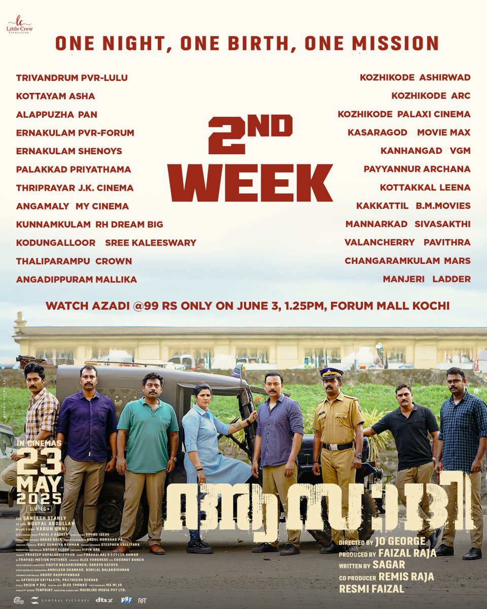 Jail-break Thriller from Mollywood after SwathanthryamArdharathriyil...   
Leading distributors Central Pictures presents #Azadi .  
Directed by Jo George.  
Produced by #FaizalRaja under the banner of #LittleCrewProduction.   
May 23 release.   #Azadi