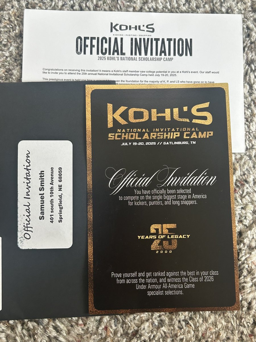 I’m excited to be invited to to the <a href="/KohlsKicking/">Kohl's Kicking Camps</a> national invitational scholarship camp in Gatlinburg
