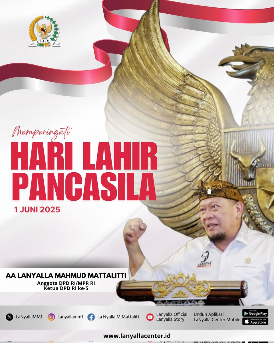 “Selamat Memperingati Hari Lahir Pancasila”

Pancasila adalah dasar negara sekaligus pemersatu bangsa dalam keberagaman.
Sebagai ideologi bangsa, Pancasila harus terus kita jaga, hayati, dan amalkan dalam kehidupan bermasyarakat, berbangsa, dan bernegara.

Mari bersama memperkuat