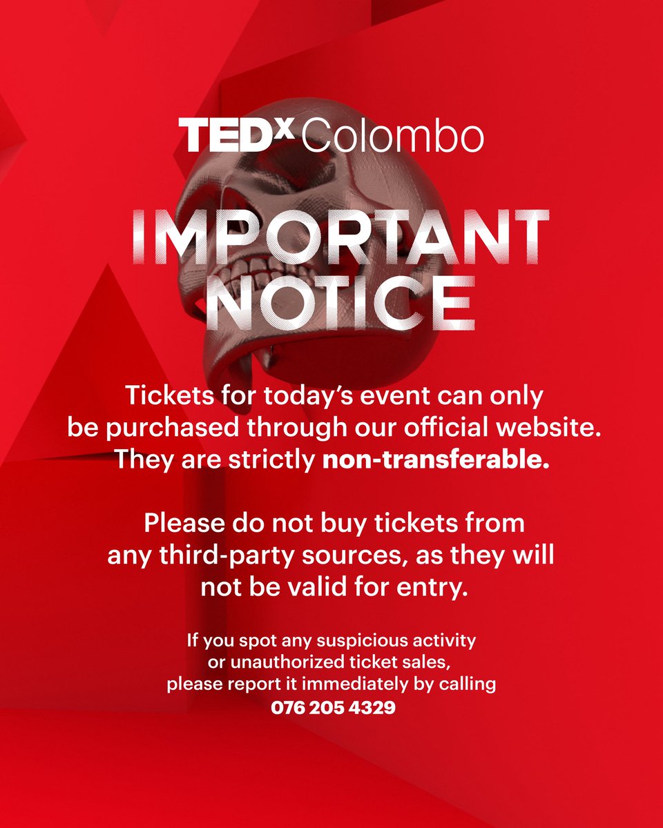 SCAM ALERT!

Beware of unauthorised ticket sales from third-parties claiming to sell tickets. 

Tickets for today’s event can only be purchased through our official website. They are strictly non-transferable.