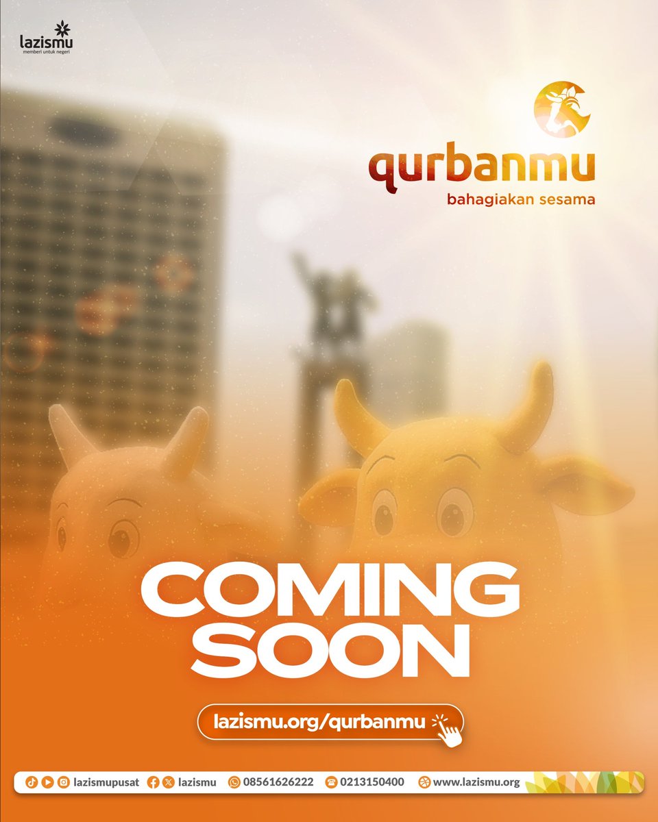 QURBANMU HADIR DI CFD BUNDARAN HI???

Jangan lewatkan kesempatan seru ini, bersama qurbanmu Lazismu berbagi sesama, dan rasakan kebahagiaan, senyuman yang muncul dari penerima. 

Eitss, Jangan lupa ada maskot kesayangan kita juga loh: Domu si Domba dan Somu si Sapi!
 
Kunjungi